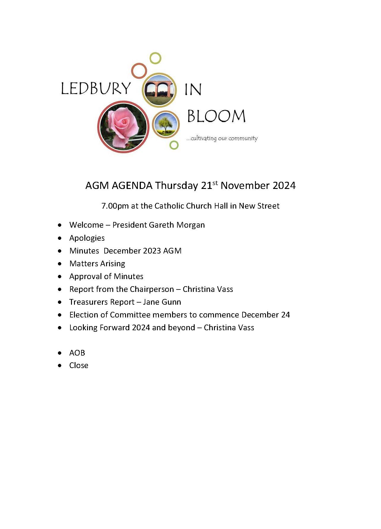 AGM Agenda 21st November 2024 - Ledbury in Bloom