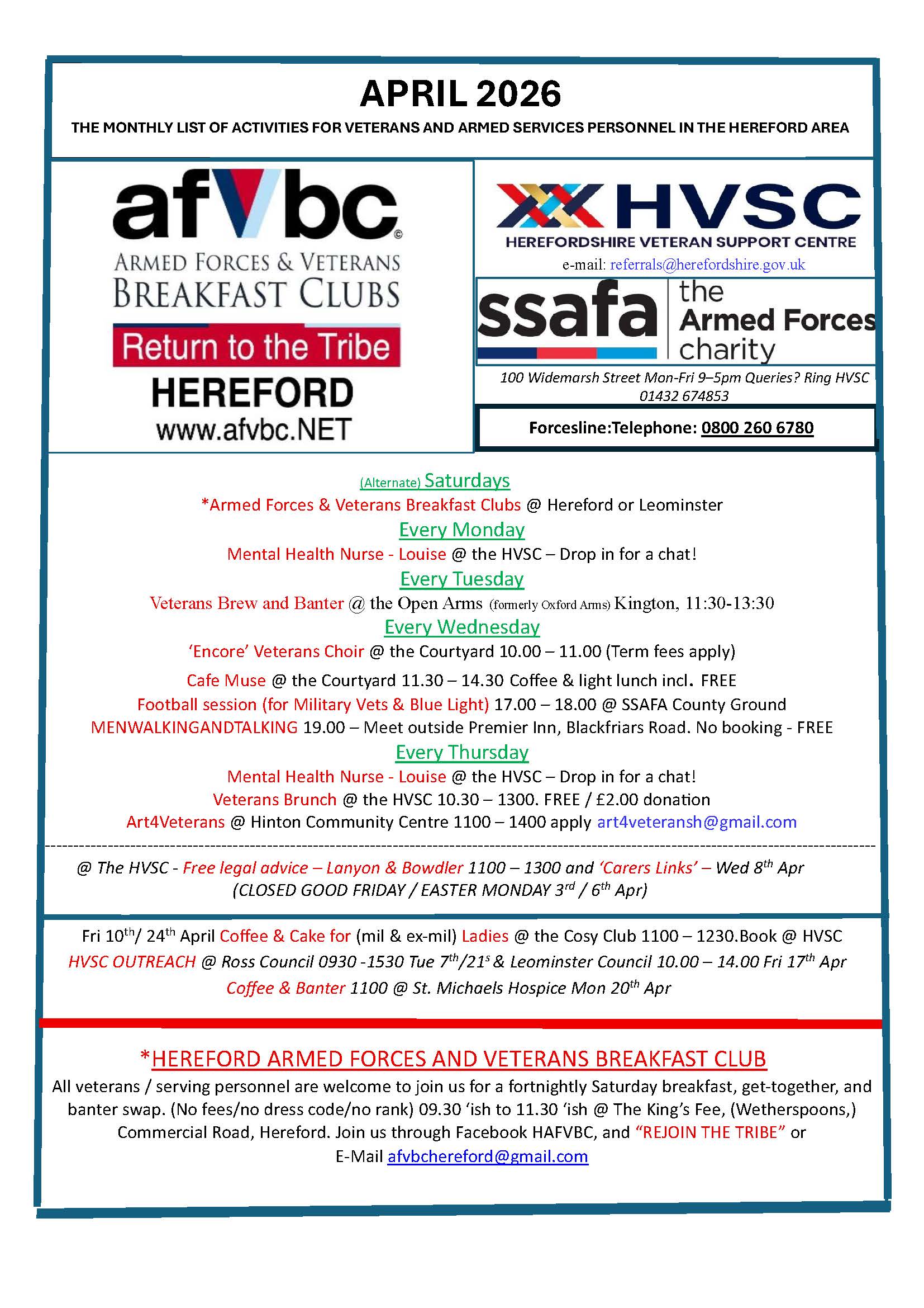 April 2026 - List of Monthly Activities