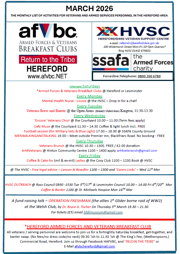 March 2026 - Monthly List of Activities 