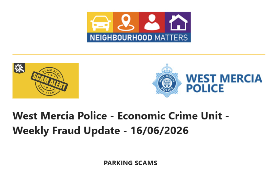 Update from West Mercia Police - Parking Scams